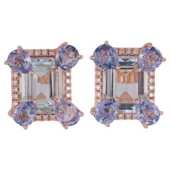 Used 5.13 Carat Clear Aquamarine & Sapphire Earring Studs in 18k White Gold