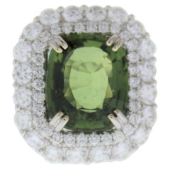 5.13 Carat Cushion Green Sapphire and Diamond Ring in 18K White Gold
