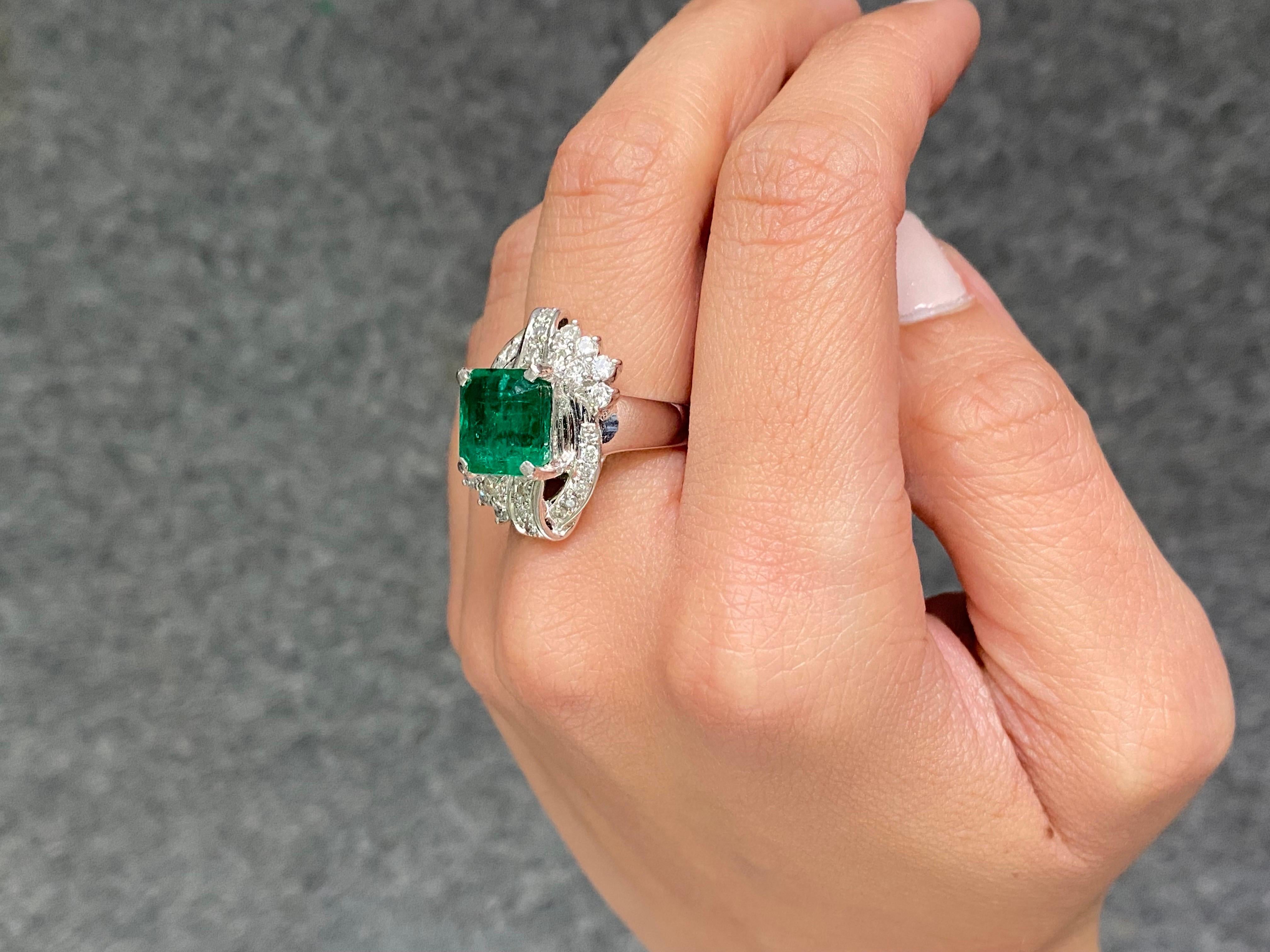 Art Deco 5.13 Carat Emerald and Diamond Cocktail Ring  For Sale