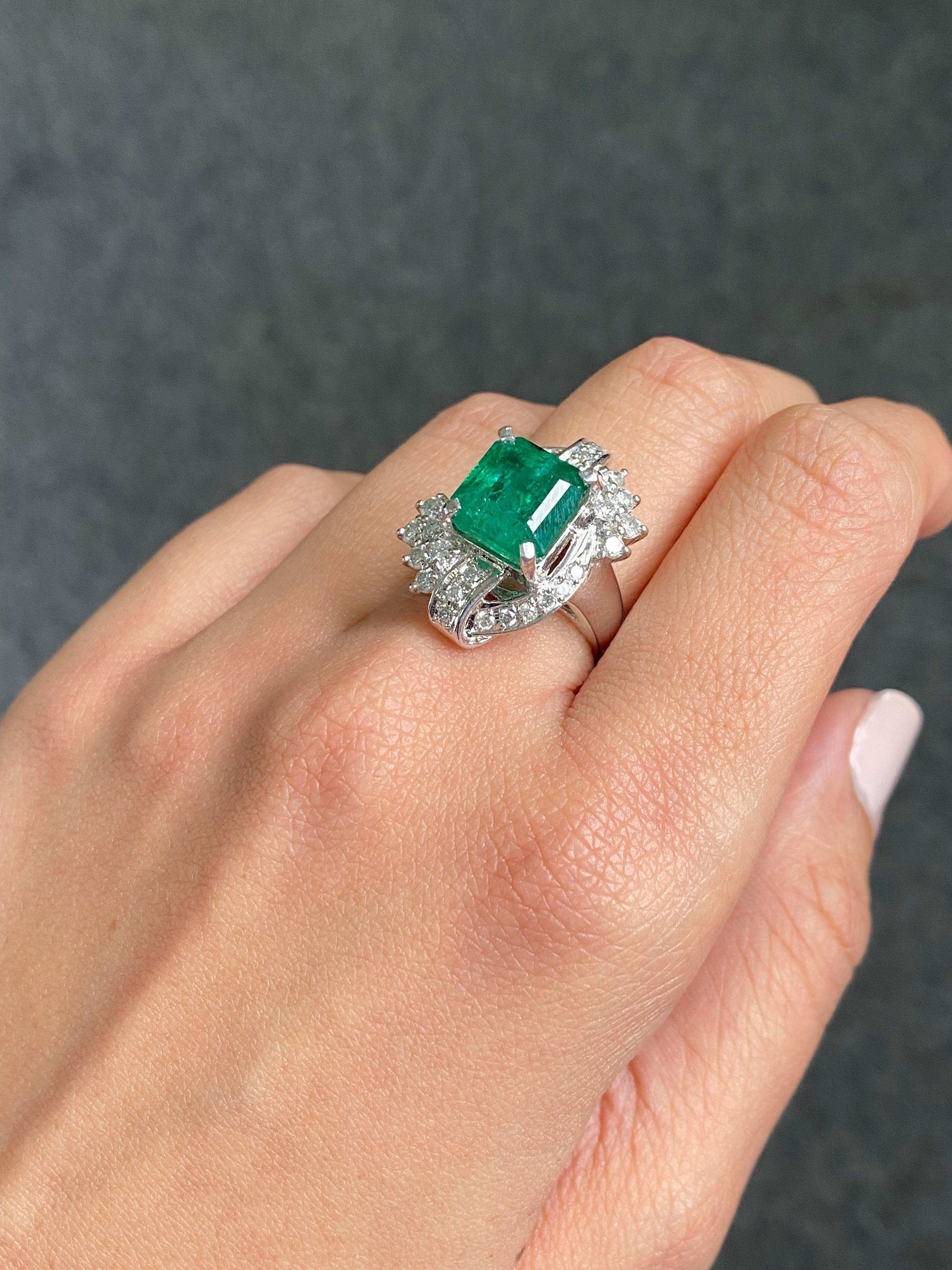 Emerald Cut 5.13 Carat Emerald and Diamond Cocktail Ring  For Sale