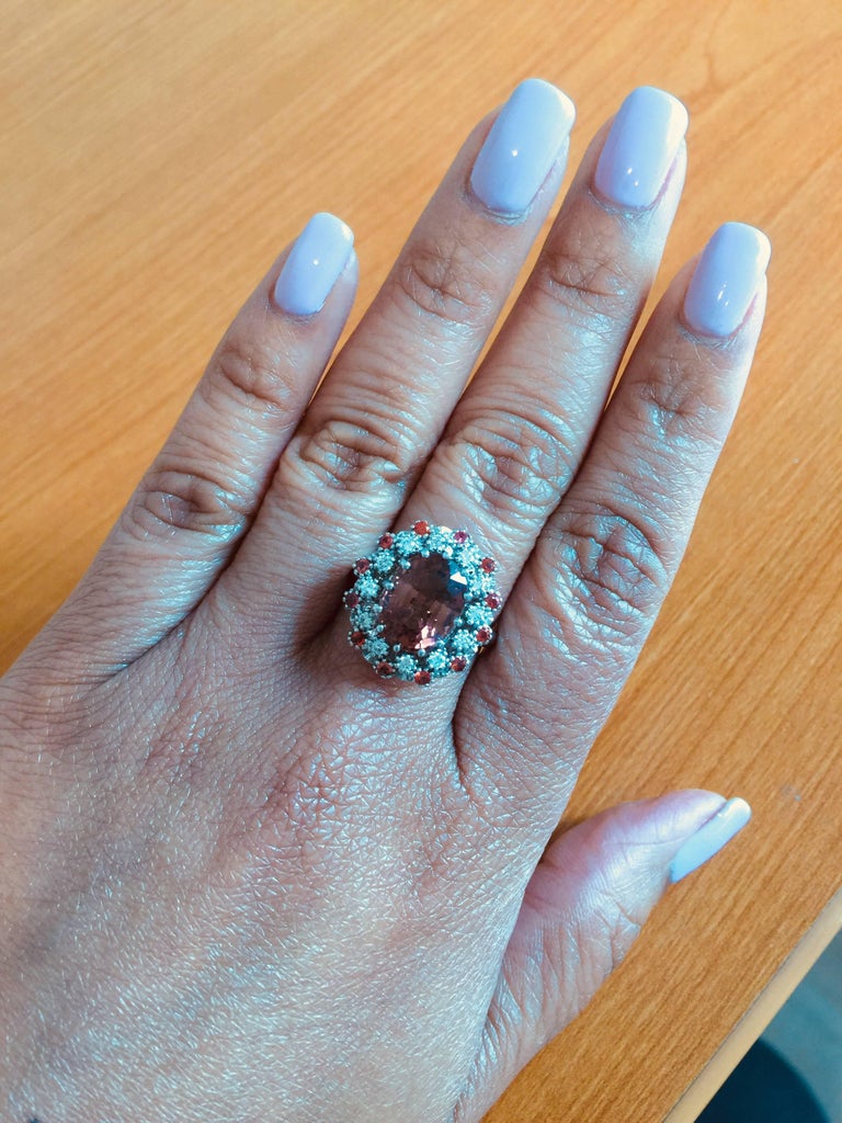 Women's Sapphire Tourmaline Diamond 14 Karat White Gold Cocktail Ring For Sale