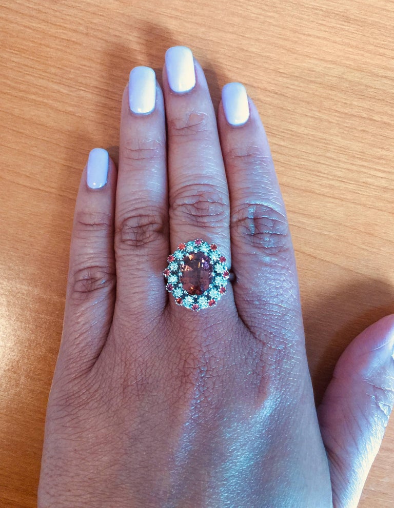 Sapphire Tourmaline Diamond 14 Karat White Gold Cocktail Ring For Sale 2