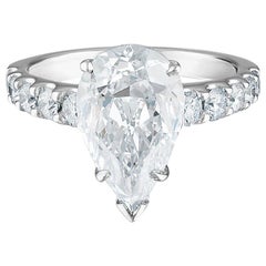 5.13 Carat Platinum Ring, Center, Pear Shape 5.01 F VS2, GIA Certified Diamond