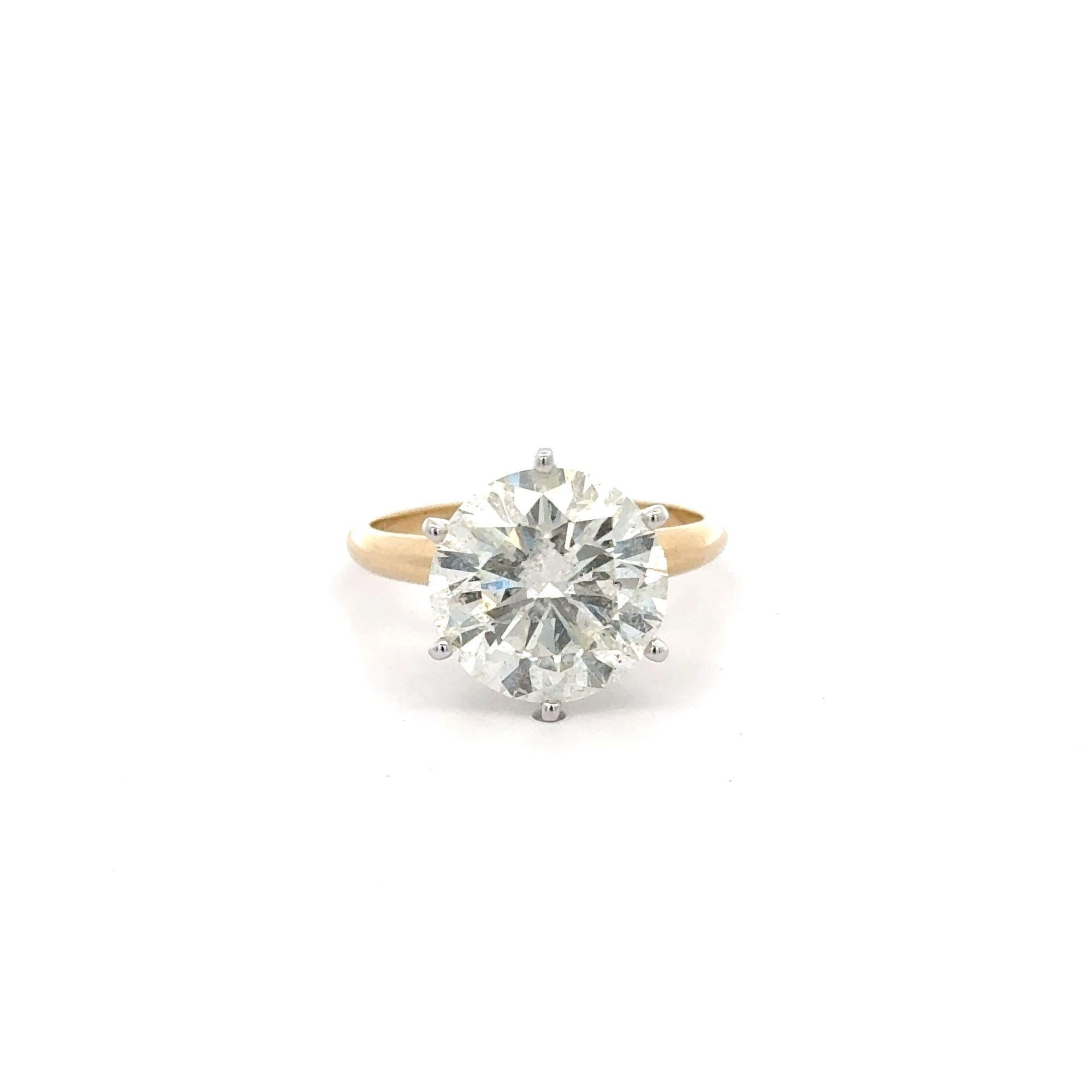 5.13 Carat Round H/I1 Diamond 14K Two-Tone Solitaire Engagement Ring In New Condition For Sale In Miami, FL