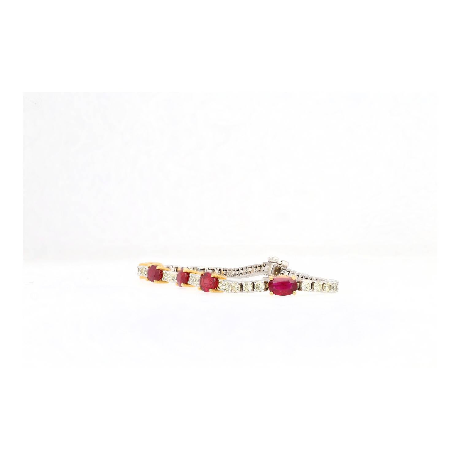 5.13 Carat Ruby and Diamond Tennis Bracelet in 18k White Gold For Sale 1