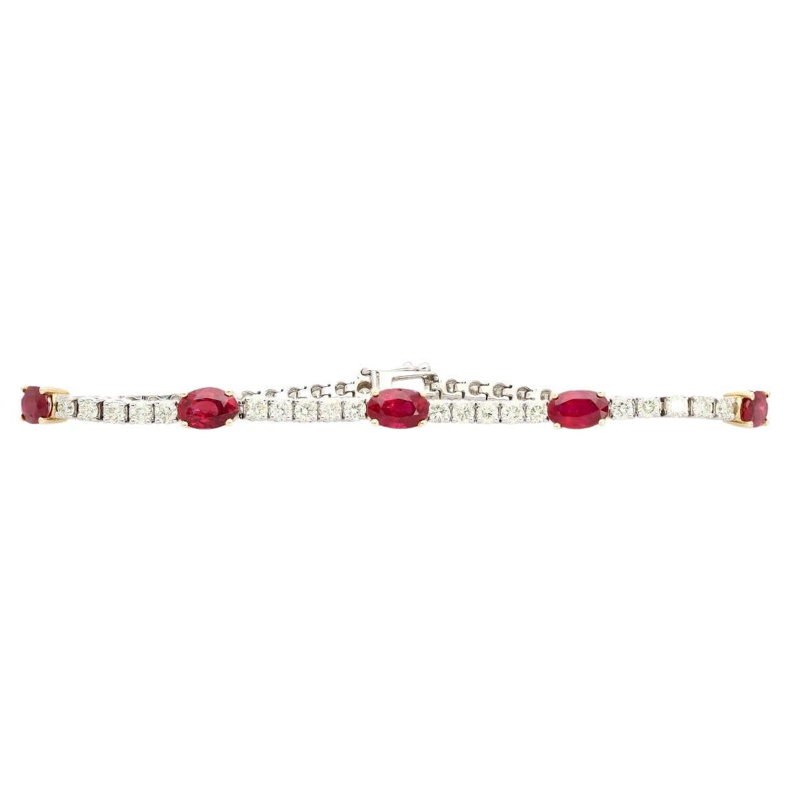 5.13 Carat Ruby and Diamond Tennis Bracelet in 18k White Gold For Sale