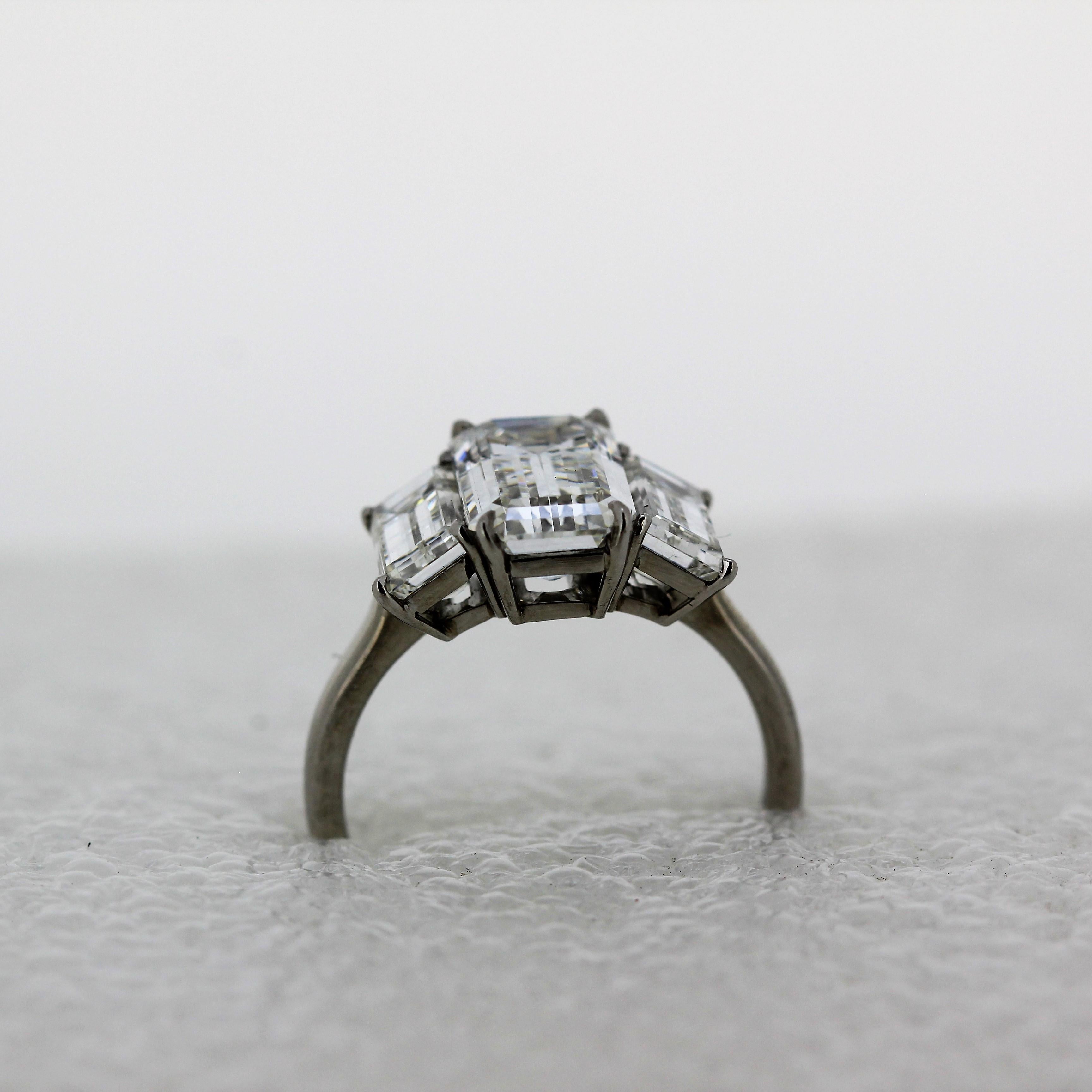5.13 Carat Total Weight 3-Stone Emerald Cut Diamond Ring 2