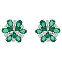 5.13 Carat Zambian Emerald 1.14 Carat SI/H Diamond 18 Karat White Gold Earrings