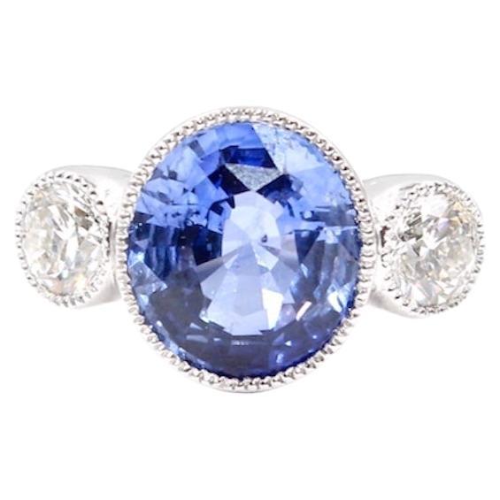 Bague en or 18 carats avec saphir bleu profond de Ceylan de 5,13 carats et diamants 