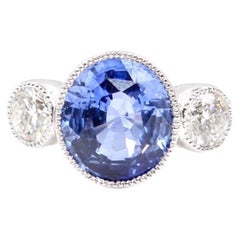 5.13 Carats Ceylon Deep Blue Sapphire and Diamond Gold 18k Ring