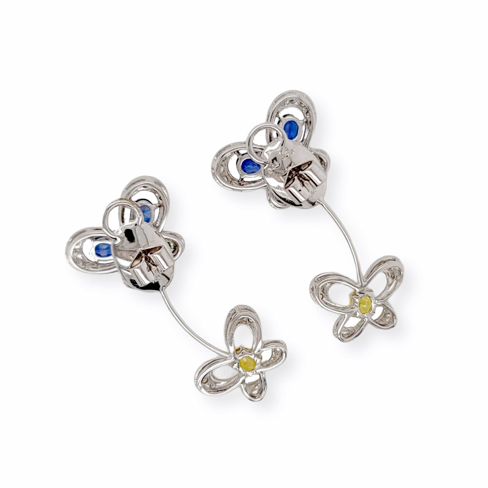 Women's or Men's 5.13 CT Multicolor Sapphire & 0.20 CT Diamonds in 18K Gold Butterfly Earrings For Sale