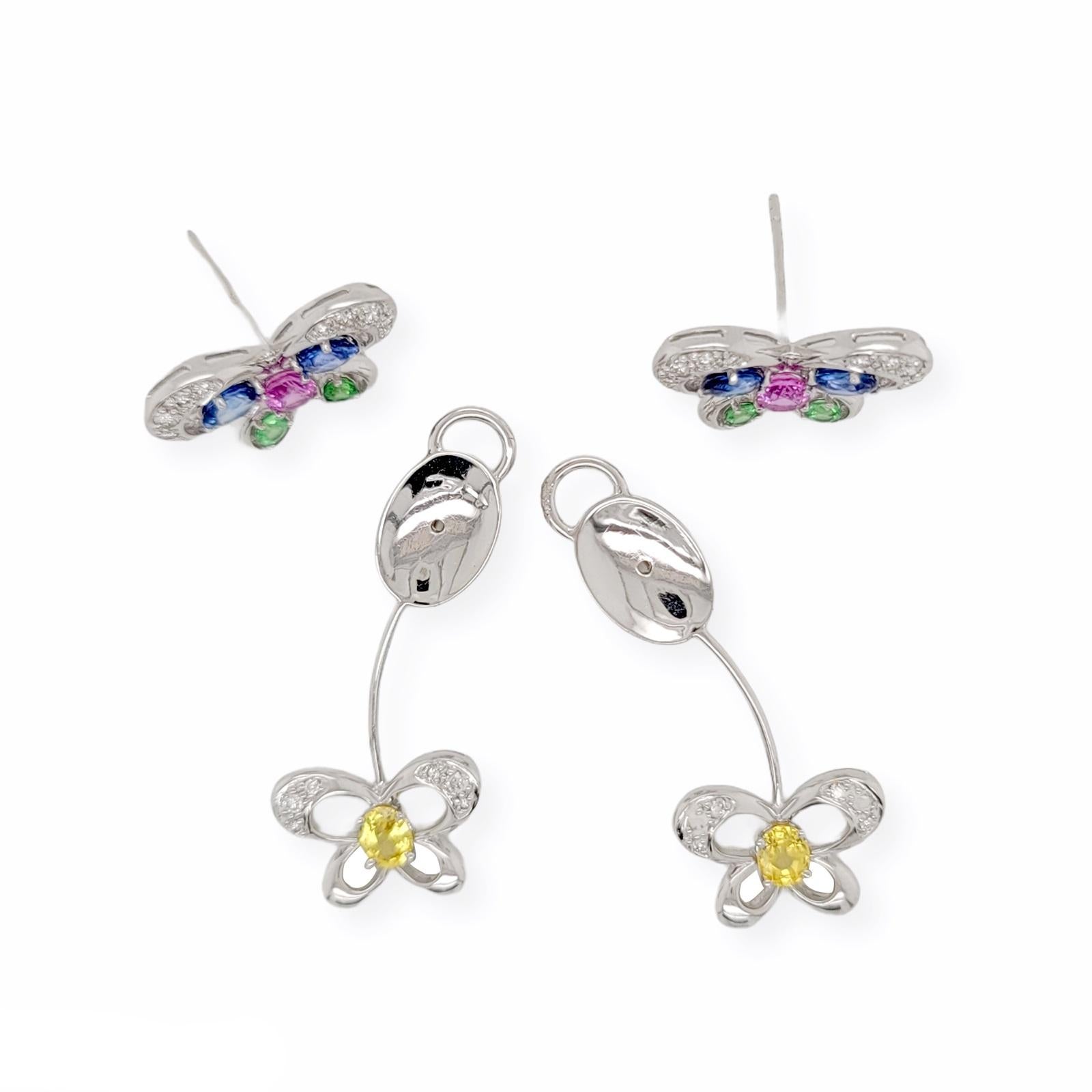 5.13 CT Multicolor Sapphire & 0.20 CT Diamonds in 18K Gold Butterfly Earrings For Sale 1