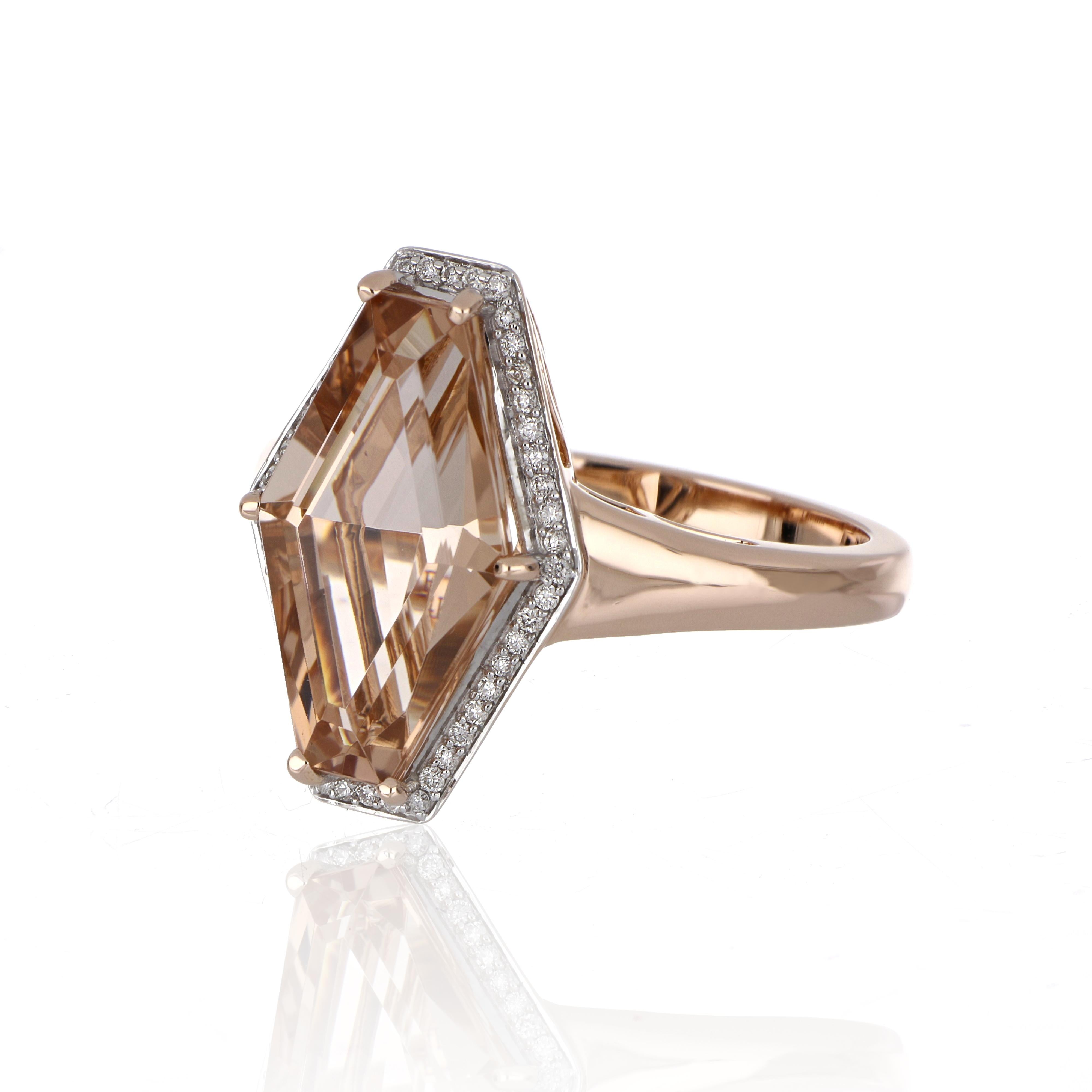 Contemporary 5.13 Carat Morganite Ring with Diamonds in 14 Karat Rose Gold