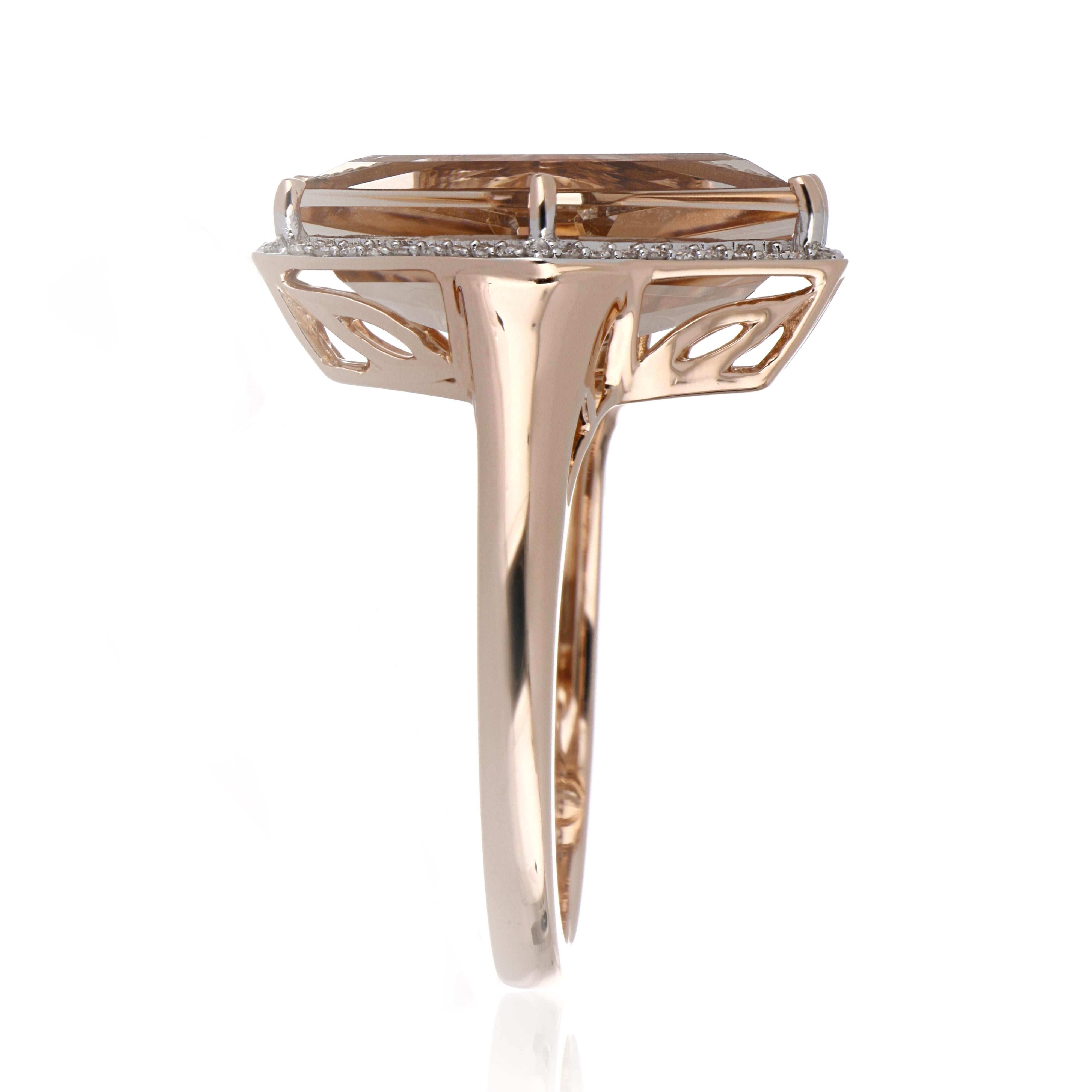 5.13 Carat Morganite Ring with Diamonds in 14 Karat Rose Gold In New Condition In JAIPUR, IN