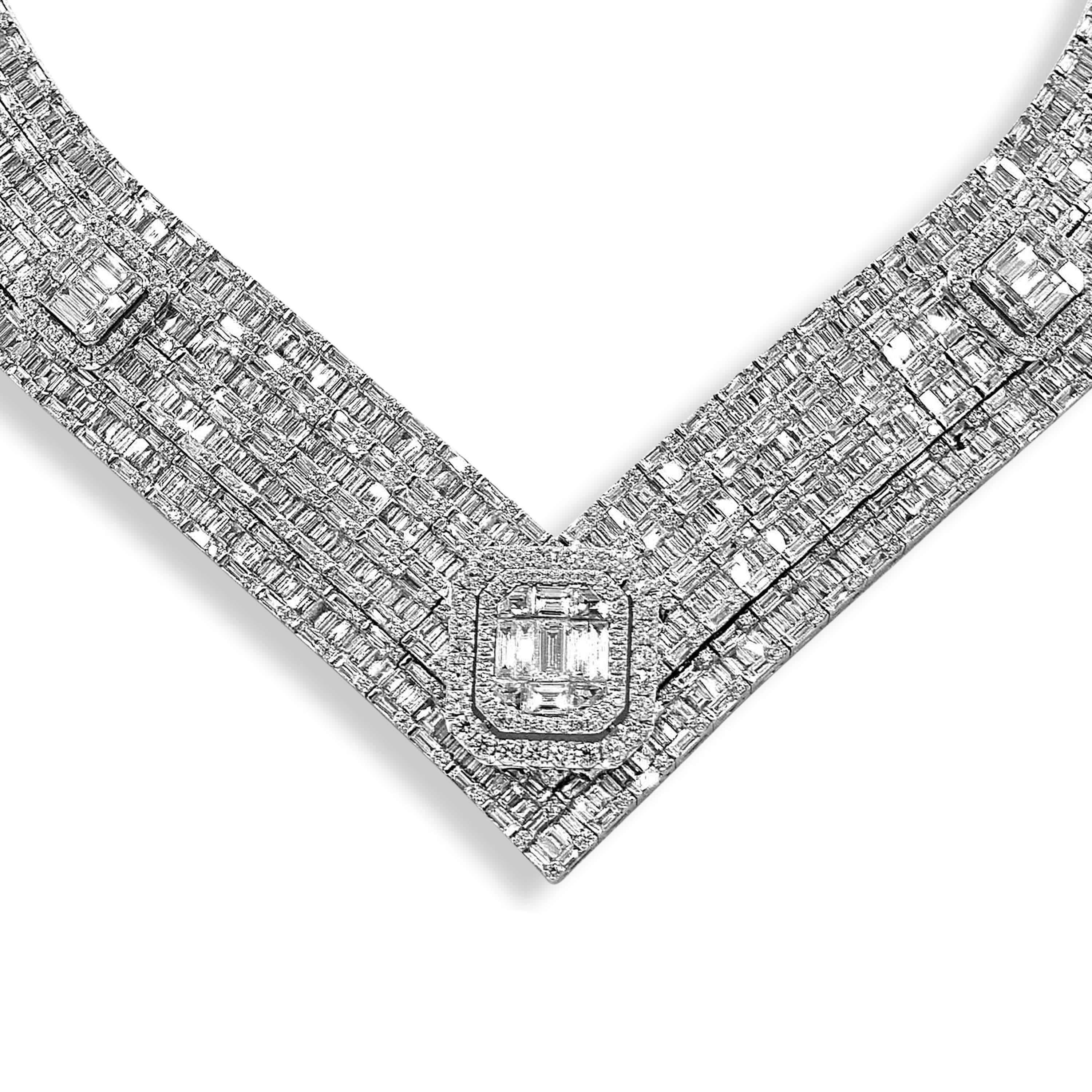 51.32 Carat Diamond White Gold Necklace (Gemischter Schliff) im Angebot