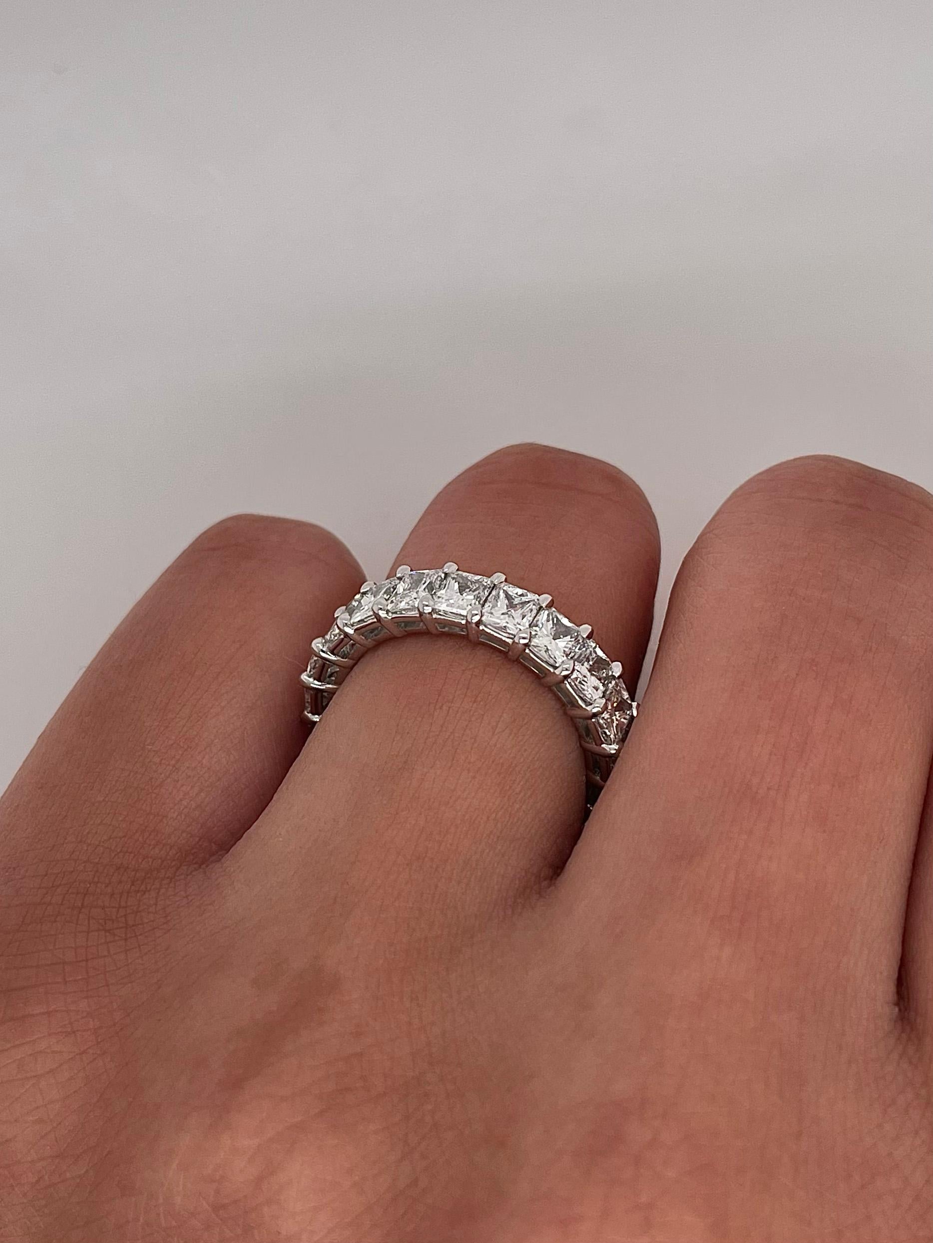 5.13 Total Carat Shared Prong Diamond Eternity Band in Platinum In New Condition For Sale In New York, NY