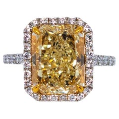 5.13ct Yellow Diamond Long Radiant VS GIA Ring