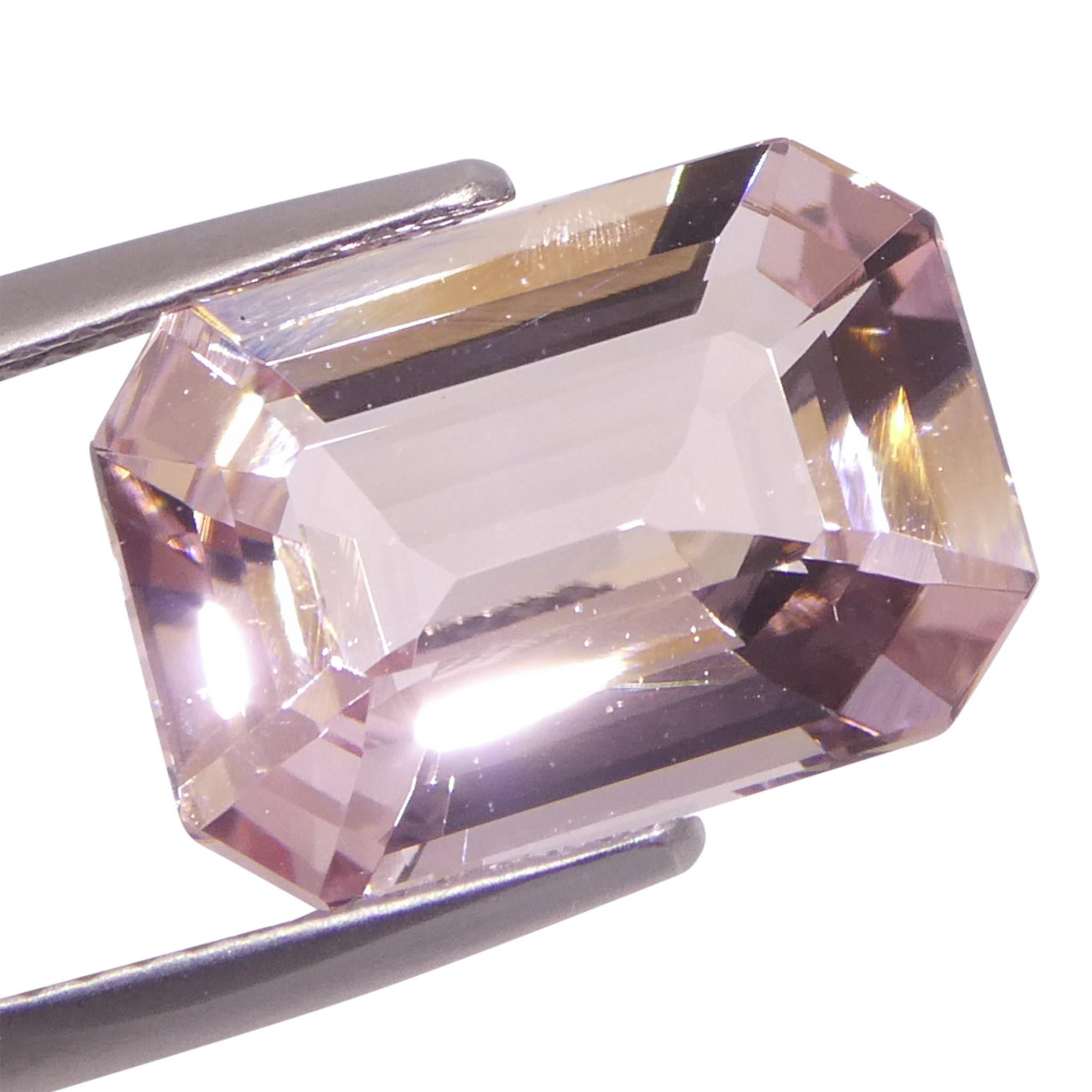 5.13ct Octagonal/Emerald Cut Orangy Pink Morganite In New Condition For Sale In Toronto, Ontario