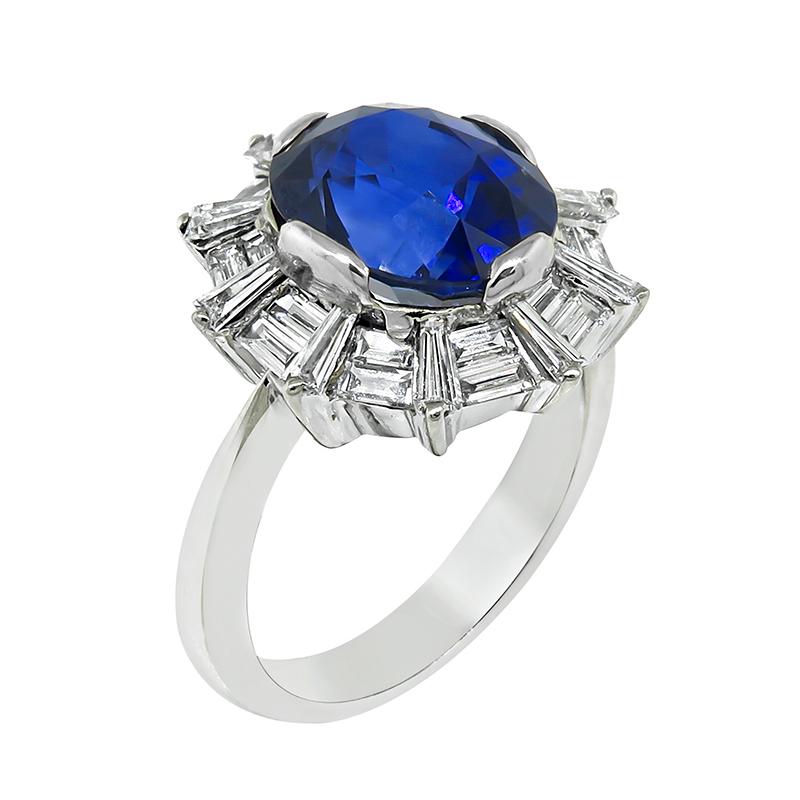 Oval Cut 5.13 Carat Sapphire 1.50 Carat Diamond Engagement Ring For Sale