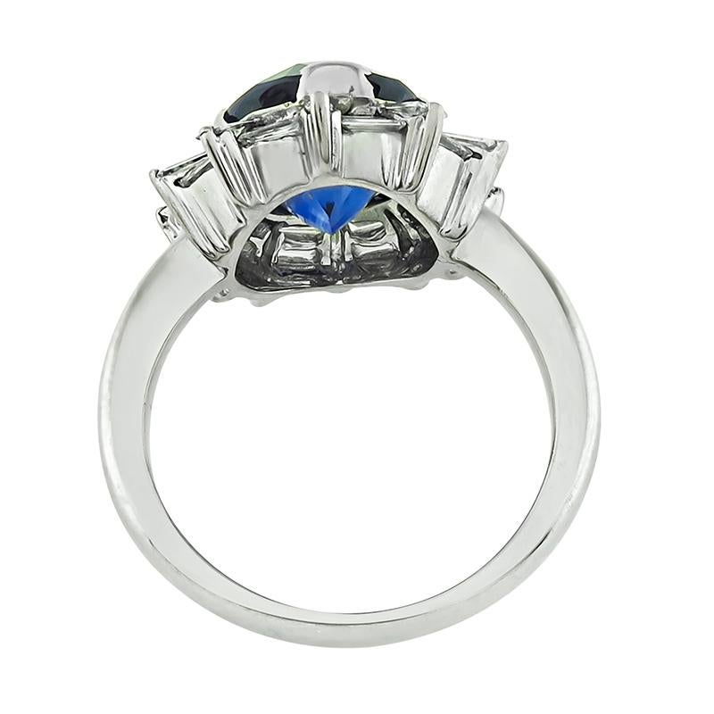 5.13 Carat Sapphire 1.50 Carat Diamond Engagement Ring In Good Condition For Sale In New York, NY