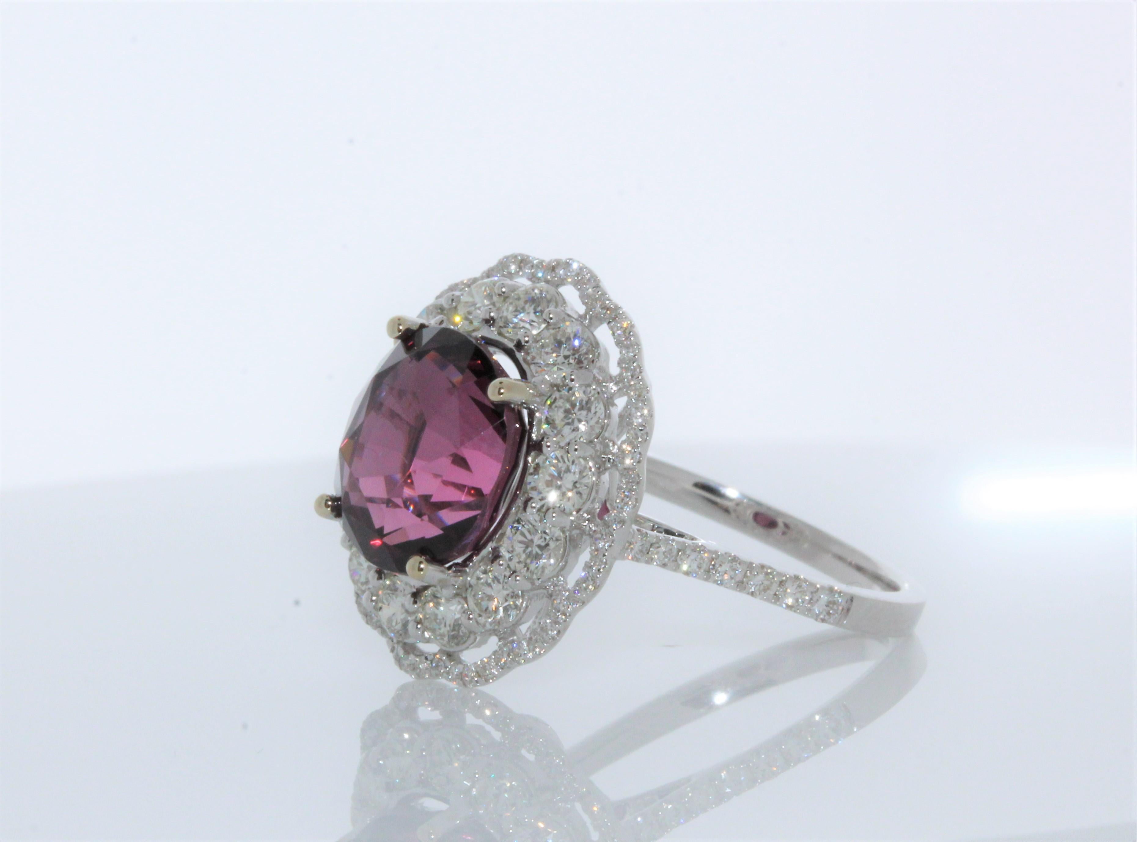 Contemporary 5.13CT Spinel and 1.37CTW Diamond Ring in 18K White Gold For Sale