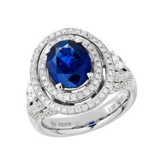 Vintage 5.14 Carat Cushion Cut Ceylon Sapphire and Diamond Ring in 18 Karat White Gold