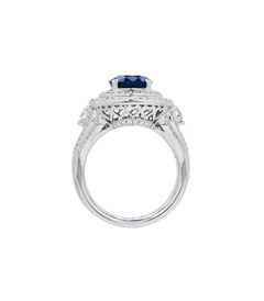 5.14 Carat Cushion Cut Ceylon Sapphire and Diamond Ring in 18 Karat White Gold
