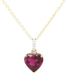5.14 Carat Heart Shaped Rubellite Tourmaline & Diamond Necklace