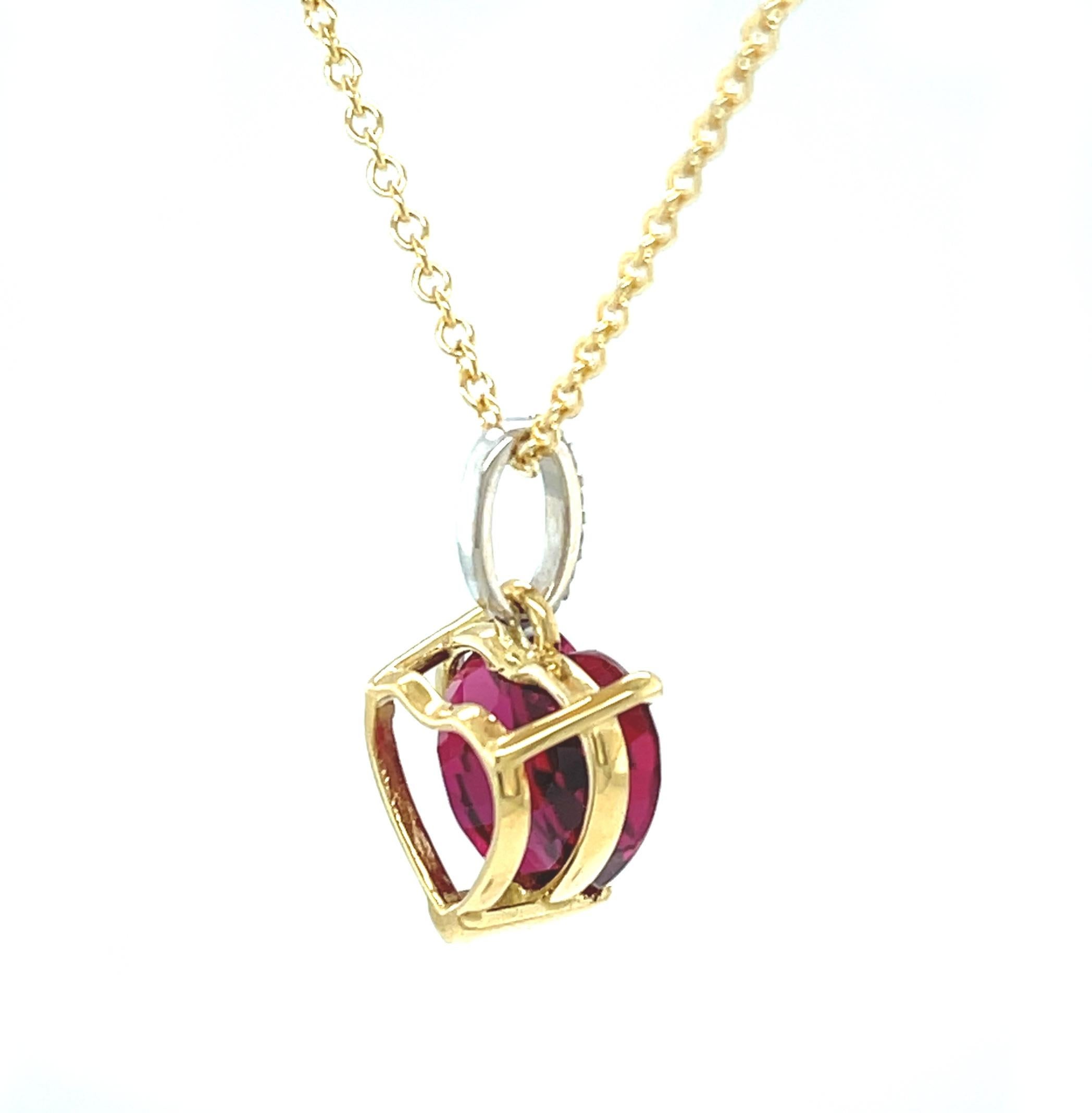 Artisan 5.14 Carat Heart Shaped Rubellite Tourmaline & Diamond Necklace  For Sale