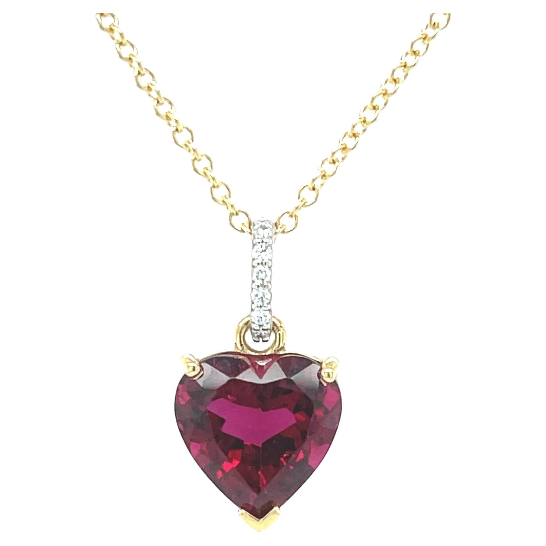 5.14 Carat Heart Shaped Rubellite Tourmaline & Diamond Necklace  For Sale
