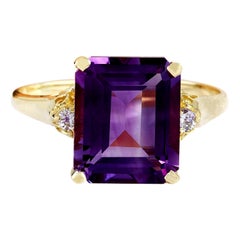 5,14 Karat natürlicher Amethyst 14 Karat massiver Gelbgold Diamantring