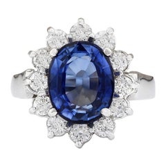 Diamantring mit 5,14 Karat natürlichem Ceylon Saphir aus 18 Karat Weißgold