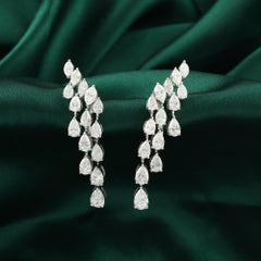 Orecchini pendenti lunghi con diamanti naturali da 5,14 carati, taglio a pera e marquise, in oro bianco 18 carati