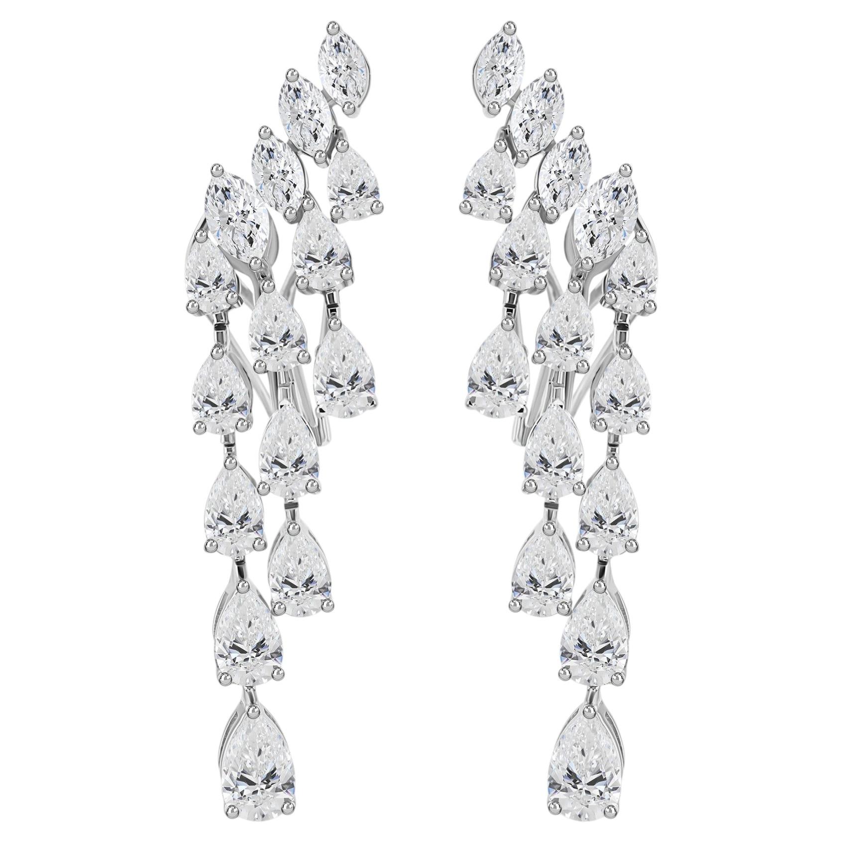 5.14 Carat Natural Diamond Pear Marquise Long Drop Earrings 18K White Gold