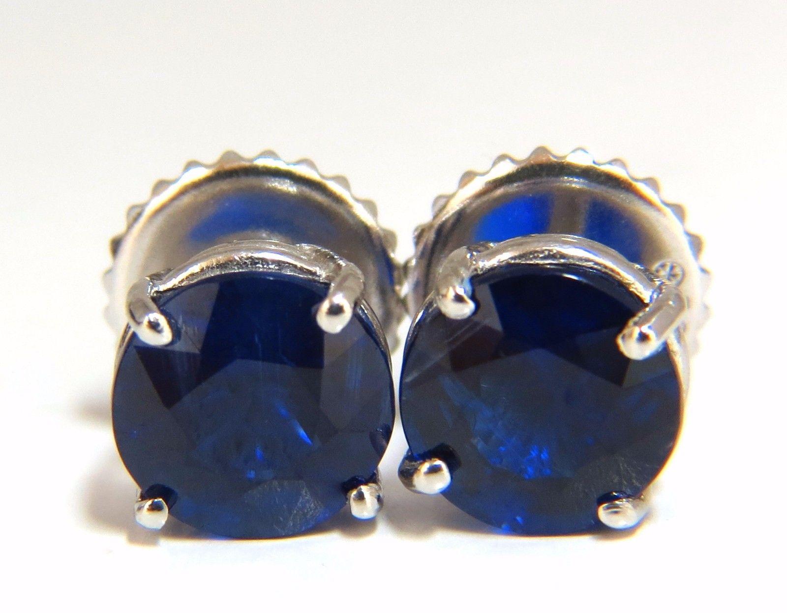 Round Cut 5.14 Carat Natural Kashmere Blue Kyanite Stud Earrings 14 Karat