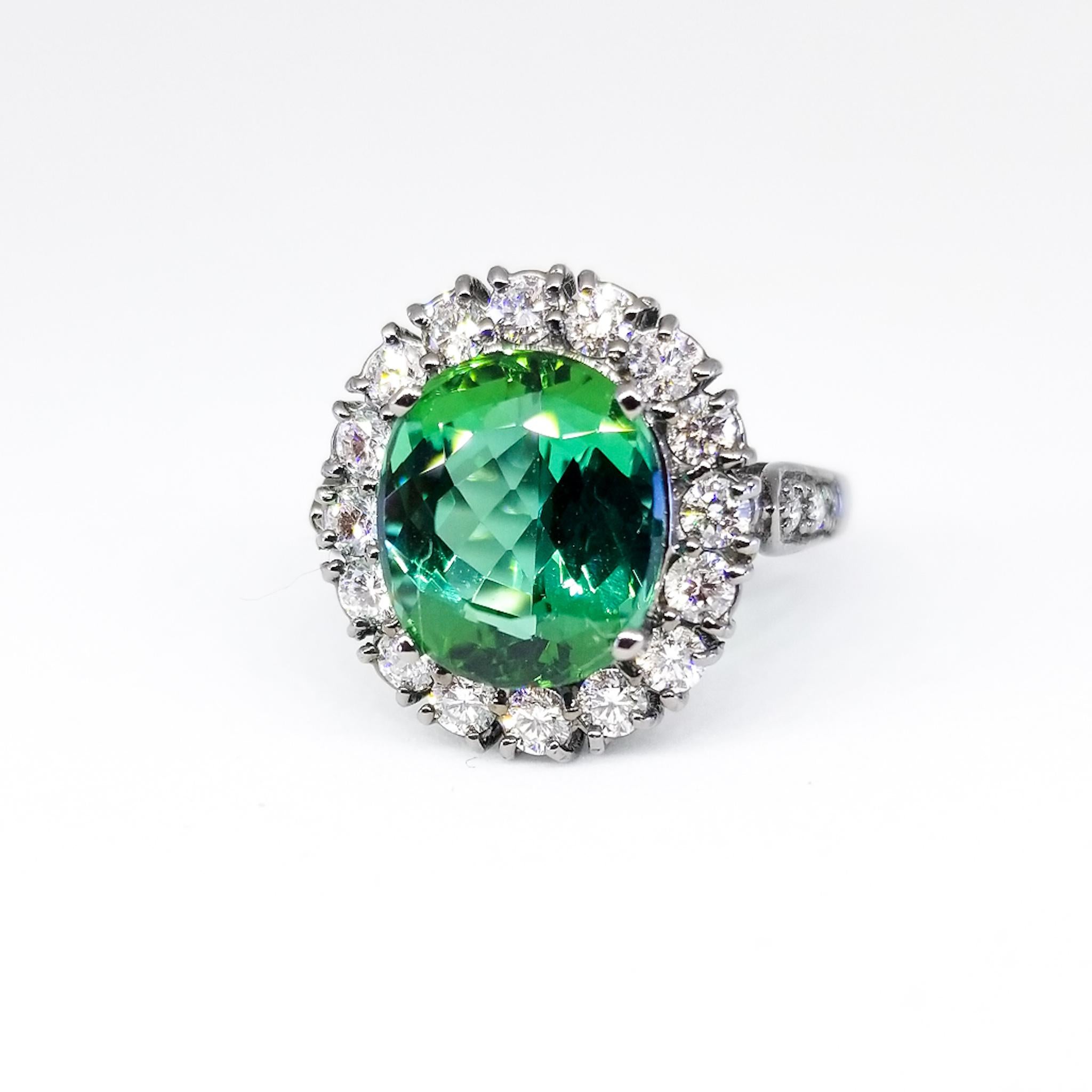 Schwarzgoldring mit 5,14 Karat natürlichem mintgrünem Turmalin und 1,70 Karat Diamant (Kunsthandwerker*in)