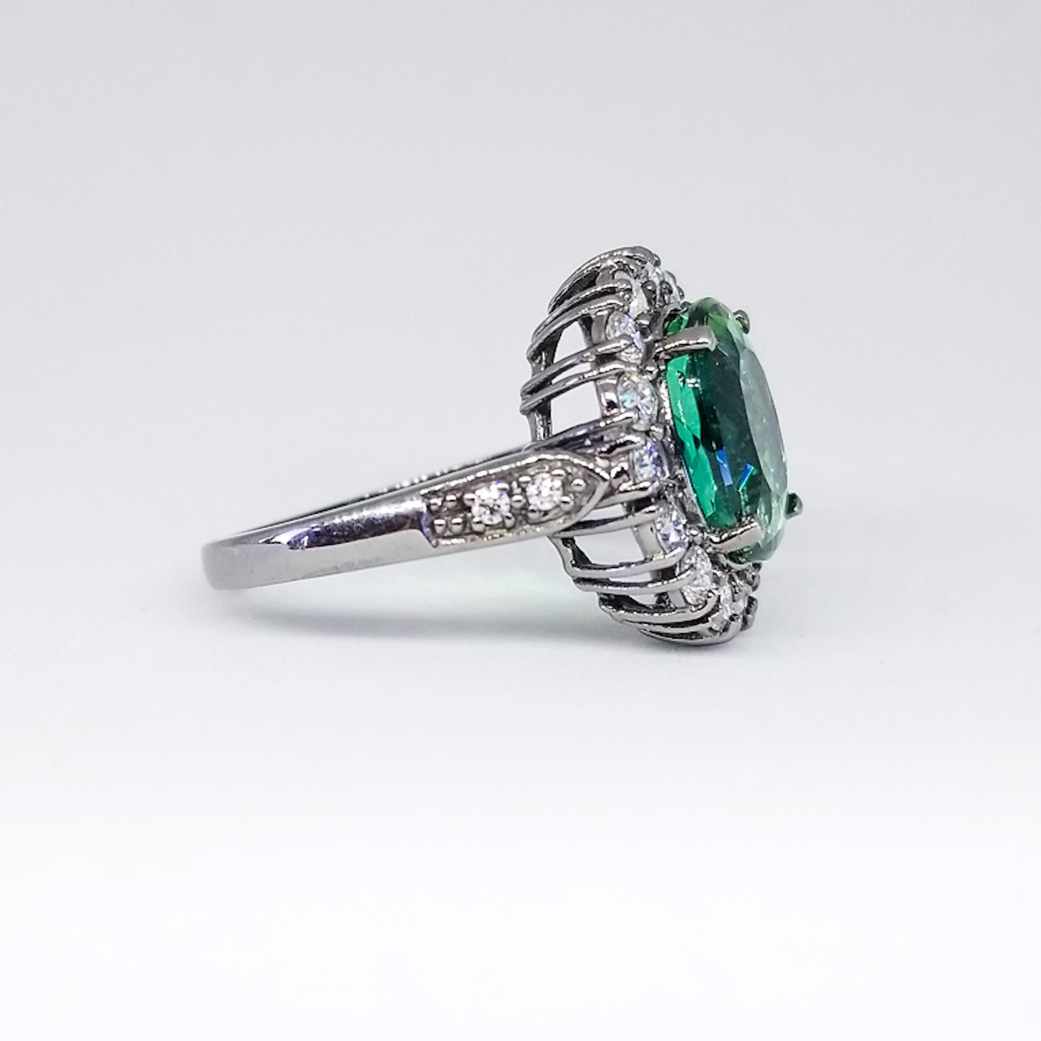 5.14 Carat Natural Mint Green Tourmaline and 1.70 Carat Diamond Ring Black Gold For Sale 1