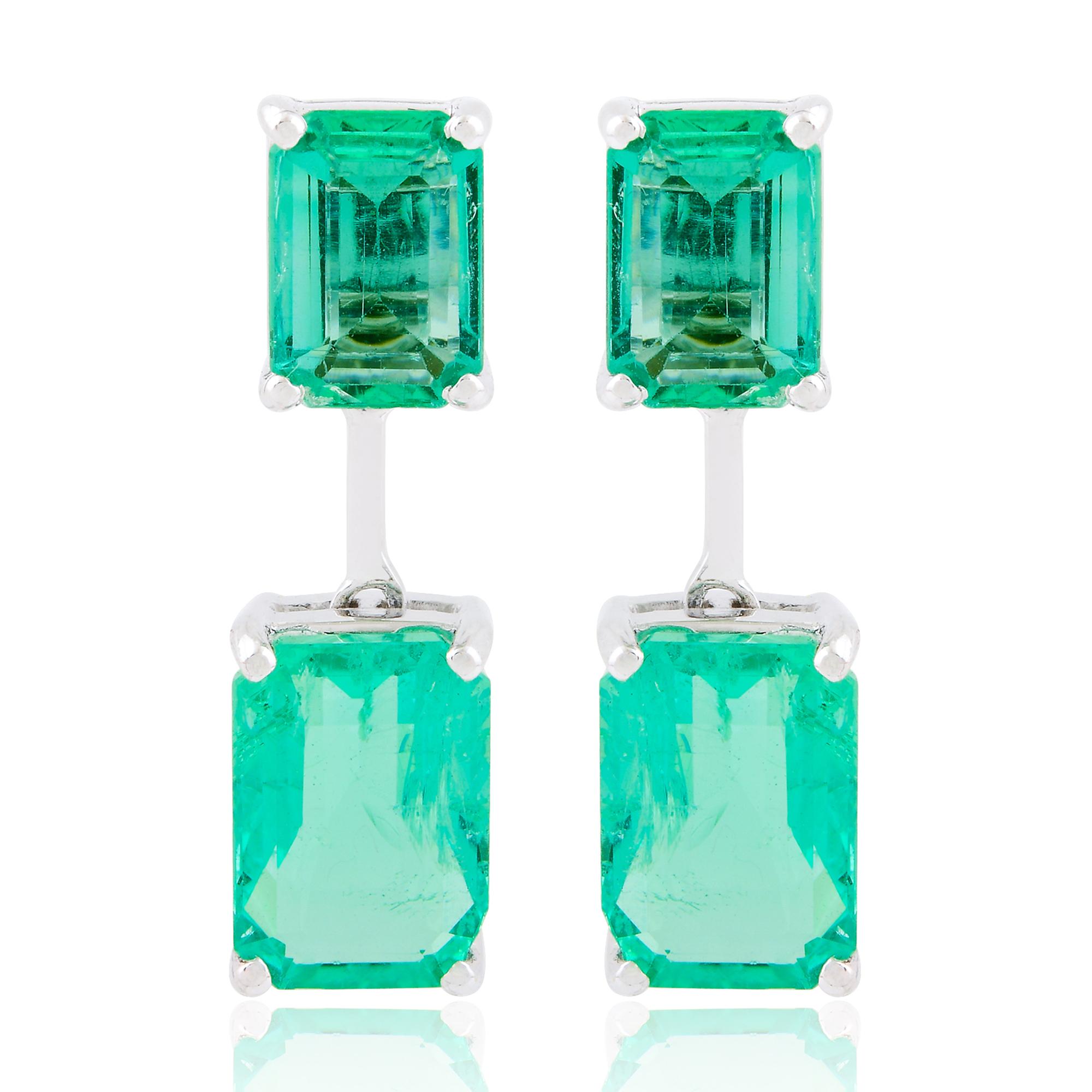 Women's 5.14 Carat Octagon Natural Emerald Stud Earrings Solid 18k White Gold Jewelry For Sale
