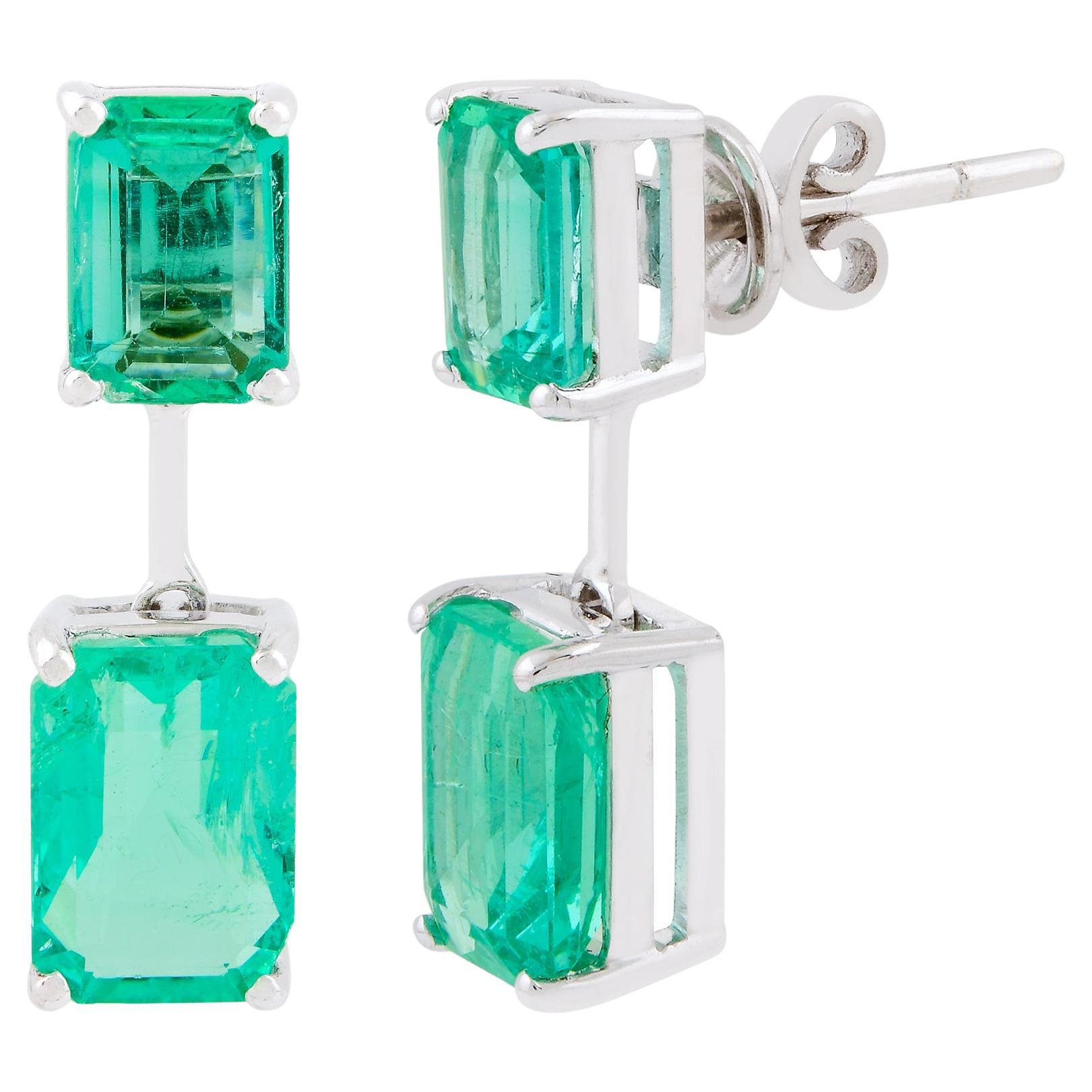 5.60 Carat Octagon Natural Emerald Stud Earrings Solid 18k White Gold Jewelry For Sale