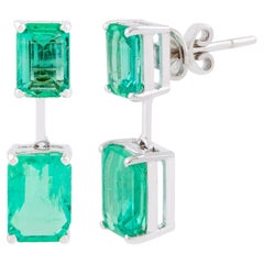 5.14 Carat Octagon Zambian Emerald Stud Earrings Solid 18k White Gold Jewelry