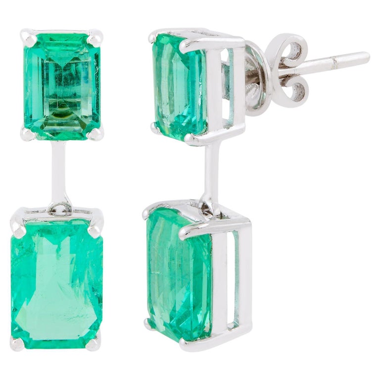 5.14 Carat Octagon Zambian Emerald Stud Earrings Solid 18k White Gold Jewelry For Sale