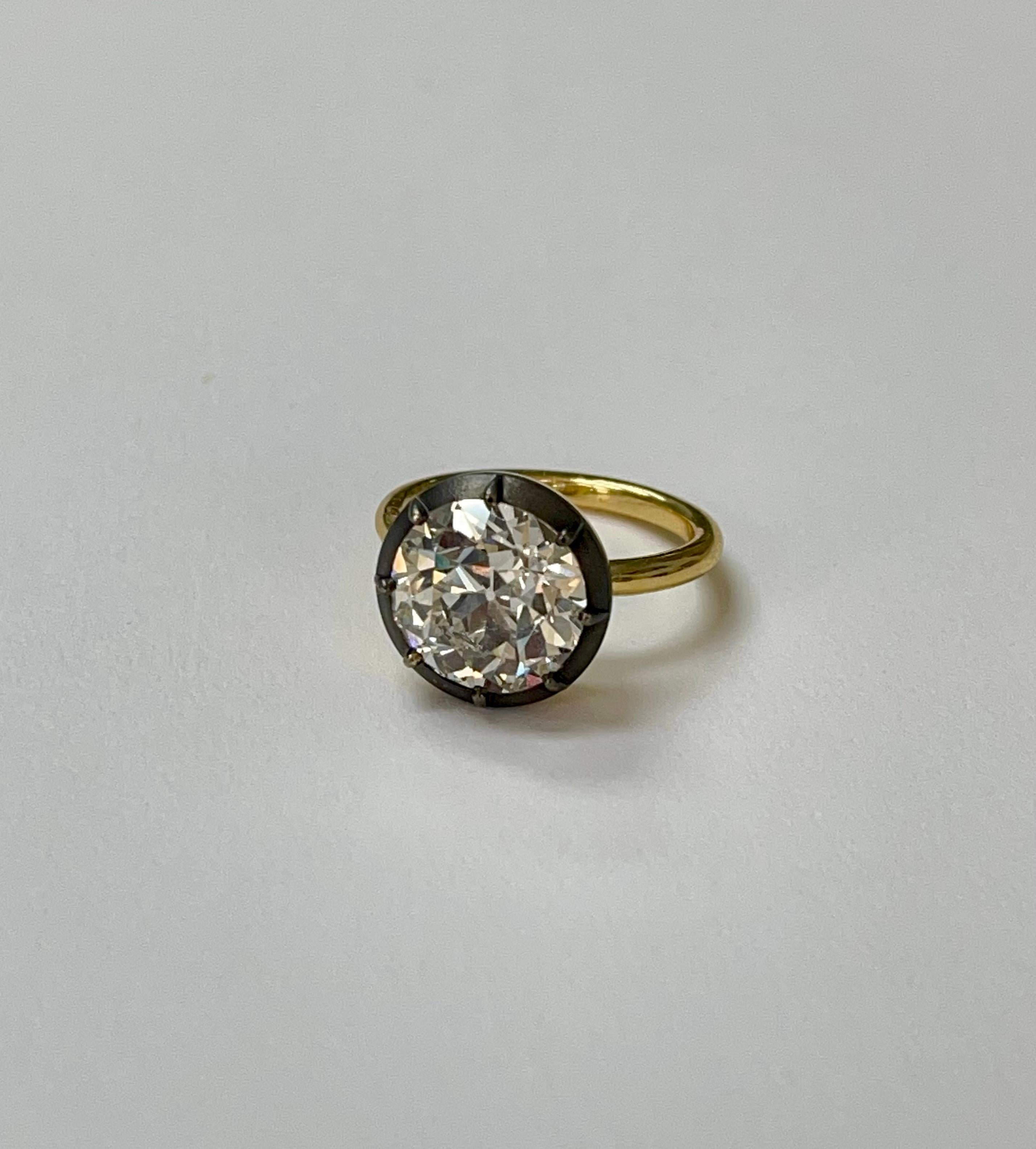 Bague en or jaune 18 carats de 5,14 carats de diamants taillés à l'ancienne, certifiée GIA. en vente 1