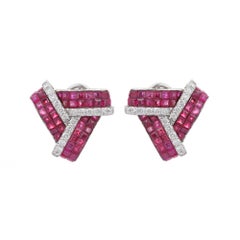 5.14 Carat Ruby and Diamond Wedding Earrings Studded in 14K Solid White Gold