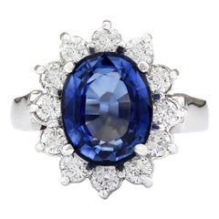 5.14 Carat Sapphire 18 Karat White Gold Diamond Ring