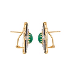 5.14 Carat Zambian Emerald Black Enamel and Diamond 18kt Gold Stud Earrings