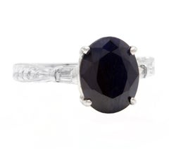 5.14 Carats Natural Sapphire and Diamond 14k Solid White Gold Ring