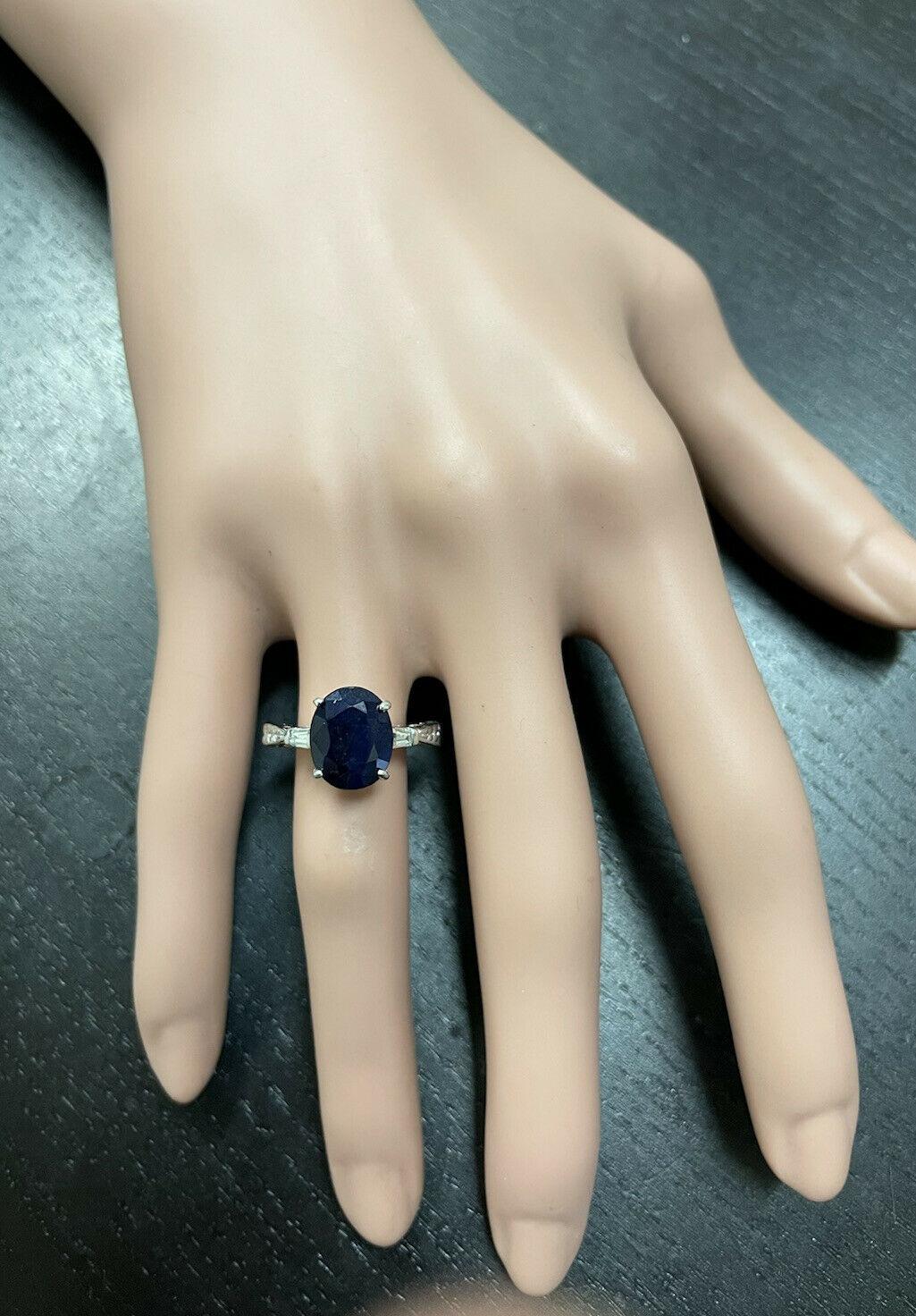 14 Karat massiver Weißgold Ring mit 5,14 Karat natürlichem Saphir und Diamant im Angebot 3