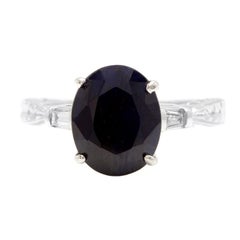 5.14 Carats Natural Sapphire and Diamond 14k Solid White Gold Ring