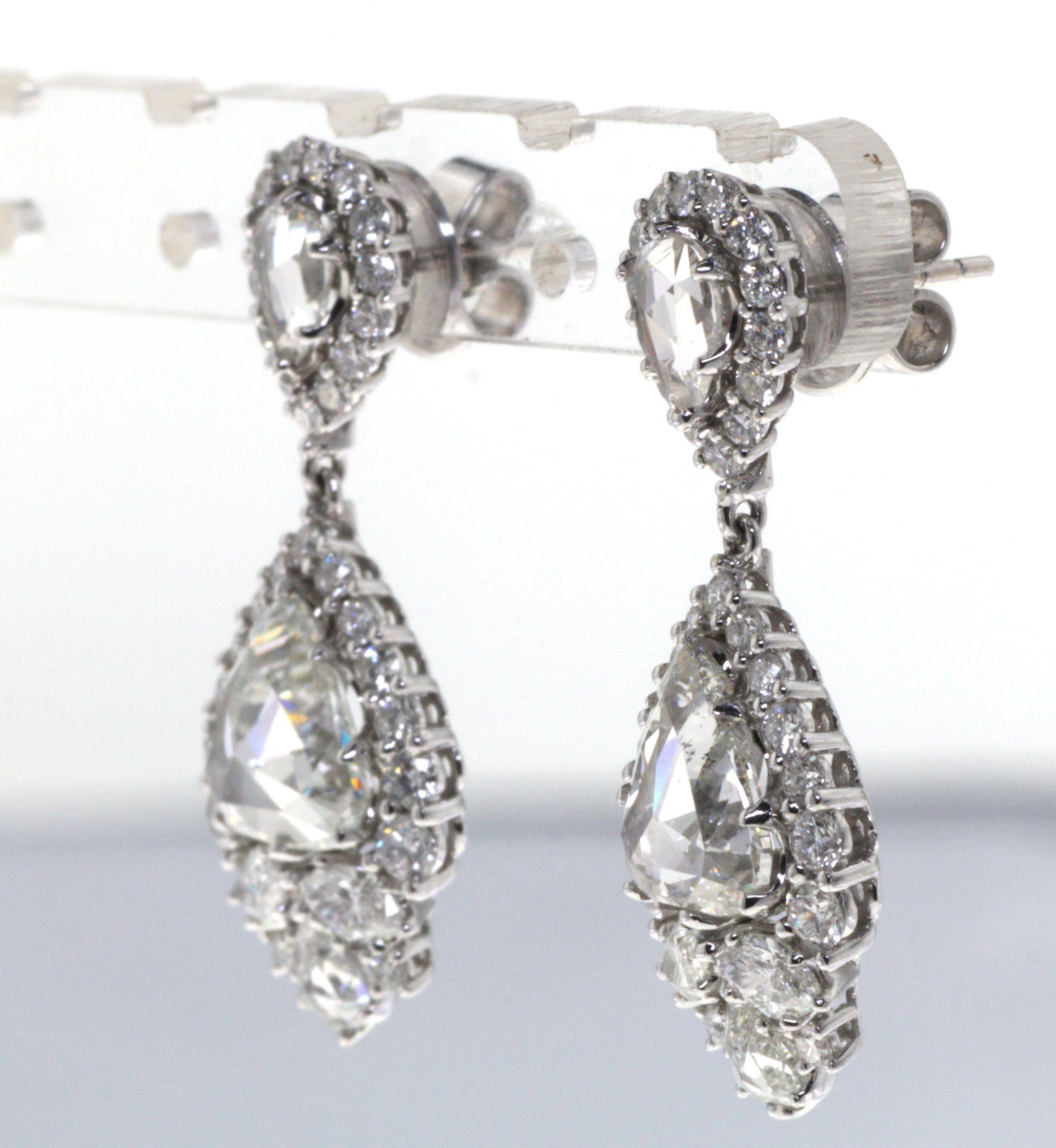 Retro IGI Certified 5.14 Carats Rose Cut Diamond Dangle Earring For Sale
