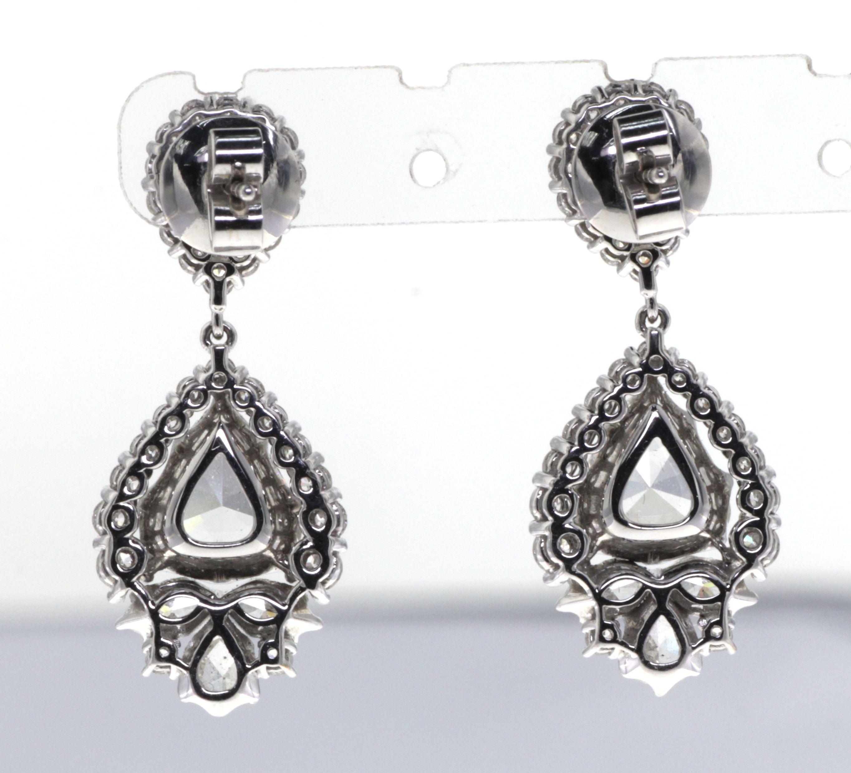 IGI Certified 5.14 Carats Rose Cut Diamond Dangle Earring In New Condition For Sale In Hong Kong, HK